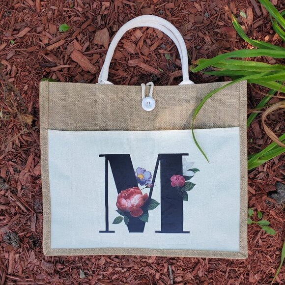 Monogram 'M' Canvas Travel Tote Bag. Reusable - Grocery, Weekend, Beach Bag - Picture 2 of 16